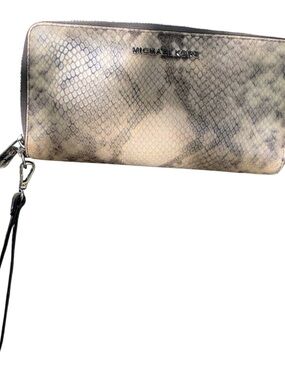Michael Kors Beige and Smoke Snake-Embossed Wristlet Clutch